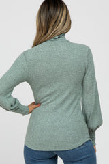 Mint Green Brushed Ribbed Mock Neck Top