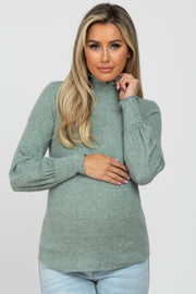 Mint Green Brushed Ribbed Mock Neck Maternity Top