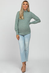 Mint Green Brushed Ribbed Mock Neck Maternity Top