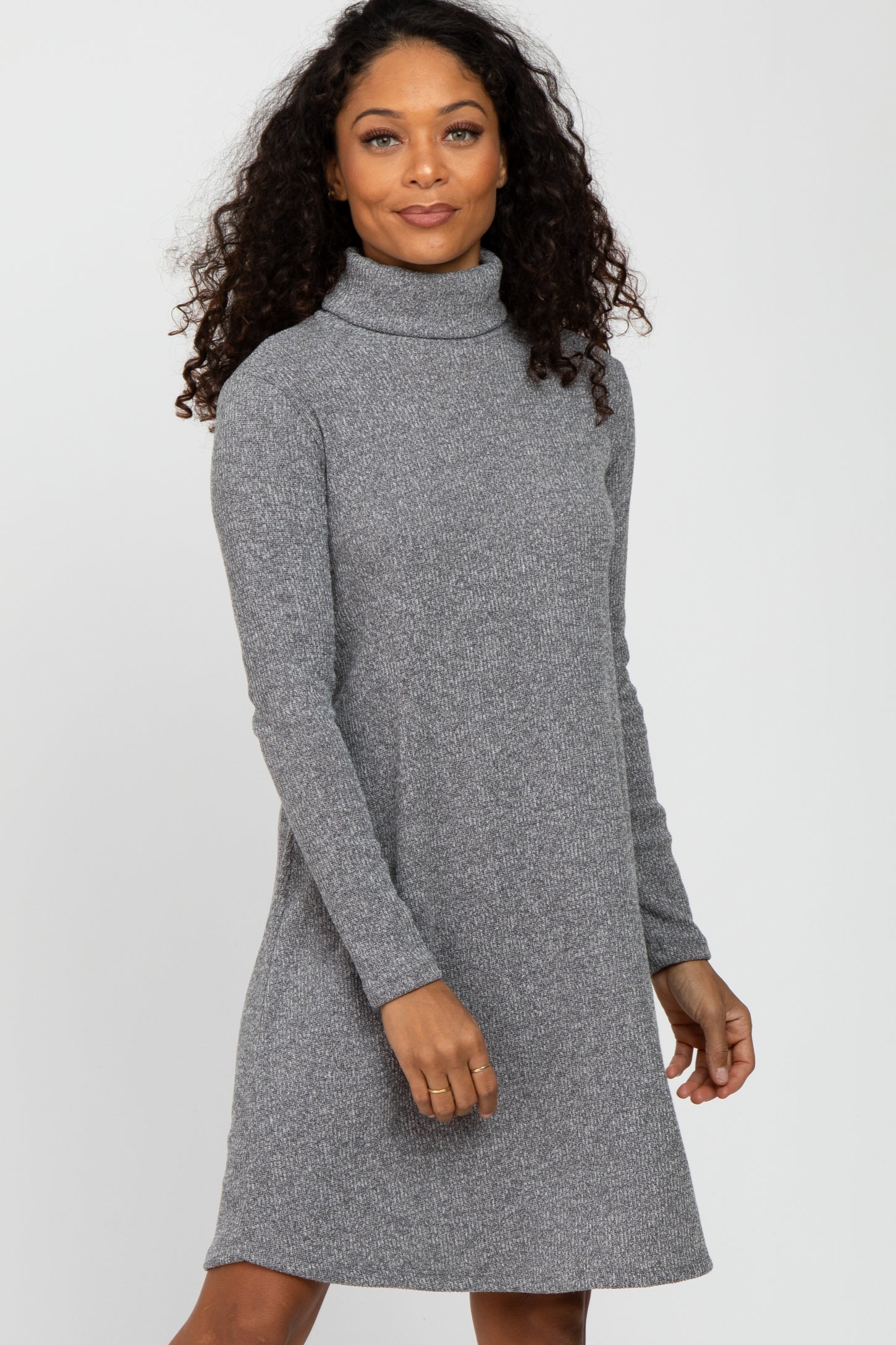 Grey Ribbed Turtleneck Maternity Dress– PinkBlush