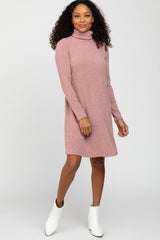 Pink Ribbed Turtleneck Dress