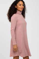 Pink Ribbed Turtleneck Dress