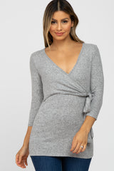 Heather Grey Brushed Knit Maternity/Nursing Wrap Top