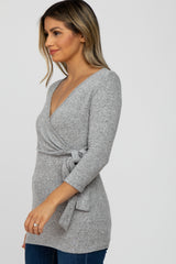 Heather Grey Brushed Knit Wrap Nursing Top