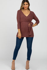 Mauve Brushed Knit Wrap Top