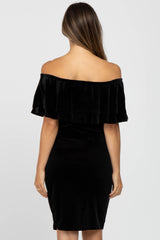 Black Velvet Off Shoulder Fitted Maternity Dress