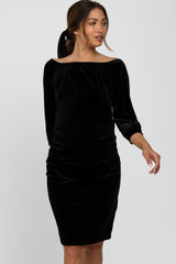 Black Velvet Off Shoulder Fitted Maternity Dress