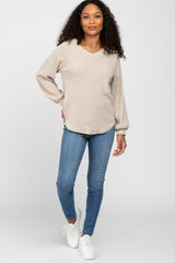 Beige Marled V-Neck Long Sleeve Top