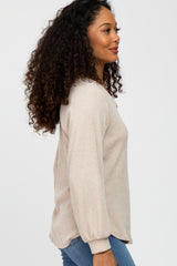 Beige Marled V-Neck Long Sleeve Top