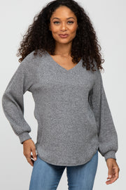 Black Marled V-Neck Long Sleeve Top