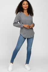 Black Marled V-Neck Long Sleeve Top