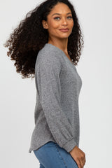 Black Marled V-Neck Long Sleeve Top