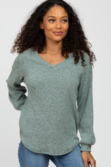 Light Olive Marled V-Neck Long Sleeve Maternity Top