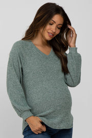 Light Olive Marled V-Neck Long Sleeve Maternity Top