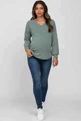 Light Olive Marled V-Neck Long Sleeve Maternity Top