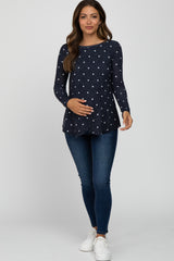 Navy Blue Polka Dot Layered Front Maternity/Nursing Top