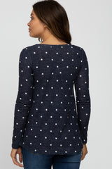 Navy Blue Polka Dot Layered Front Maternity/Nursing Top