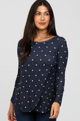 Navy Blue Polka Dot Layered Front Maternity/Nursing Top