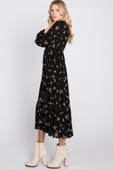 Black Floral Tiered Midi Dress