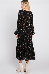 Black Floral Tiered Midi Dress