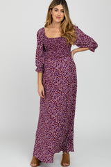 Burgundy Floral Smocked Maternity Maxi Dress