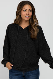 Black Brushed Knit Maternity Hooded Sweatshirt