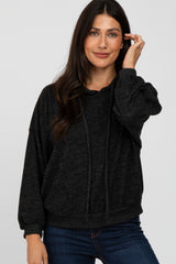 Black Brushed Knit Maternity Hooded Sweatshirt