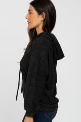 Black Brushed Knit Hooded Sweatshirt