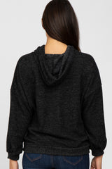 Black Brushed Knit Hooded Sweatshirt