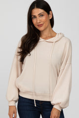 Cream Brushed Knit Hooded Sweatshirt