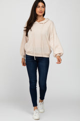 Cream Brushed Knit Hooded Sweatshirt