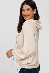 Cream Brushed Knit Hooded Sweatshirt