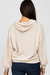 Cream Brushed Knit Hooded Sweatshirt