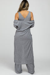 Heather Grey Ribbed Sleeveless Jumpsuit Cardigan Set