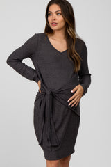 Charcoal Ribbed Waist Tie Maternity Dress