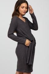 Charcoal Ribbed Waist Tie Maternity Dress