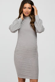 Grey Mock Neck Ruched Maternity Dress