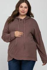 Mocha Soft Brushed Hooded Maternity Plus Top