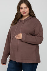 Mocha Soft Brushed Hooded Maternity Plus Top