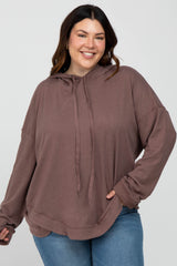 Mocha Soft Brushed Hooded Plus Top