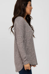 Mauve Brushed V-Neck Long Sleeve Top