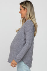 Navy Brushed V-Neck Long Sleeve Maternity Top