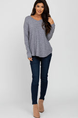 Navy Brushed V-Neck Long Sleeve Maternity Top