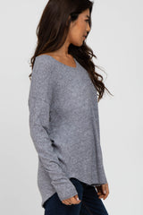 Navy Brushed V-Neck Long Sleeve Top