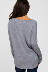 Navy Brushed V-Neck Long Sleeve Top