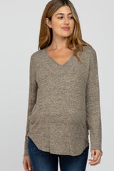 Taupe Brushed V-Neck Long Sleeve Maternity Top