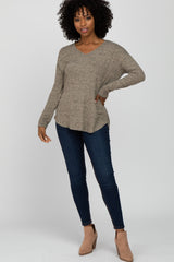 Taupe Brushed V-Neck Long Sleeve Top