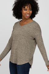 Taupe Brushed V-Neck Long Sleeve Top