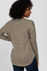 Taupe Brushed V-Neck Long Sleeve Top