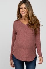 Pink Brushed V-Neck Long Sleeve Maternity Top